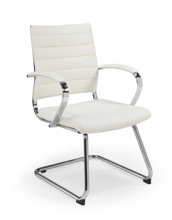 Chaise de conférence/réunion avec luge 1204 en cuir artificiel blanc