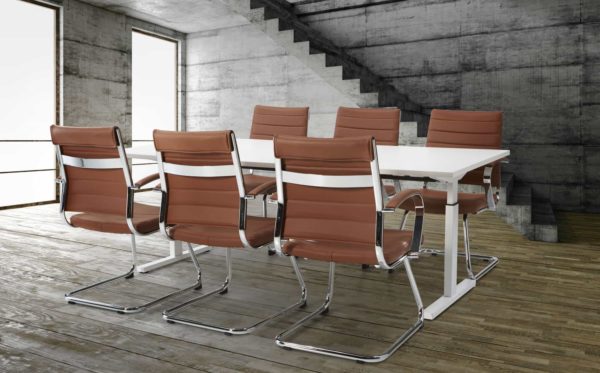 Conference/meeting chair with sled 1204 in imitation leather cognac
