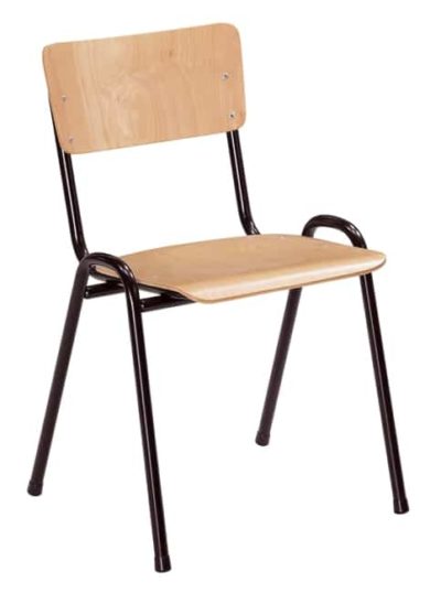 Kantinestoel stapelstoel model Milaan Zwart frame houten zitting