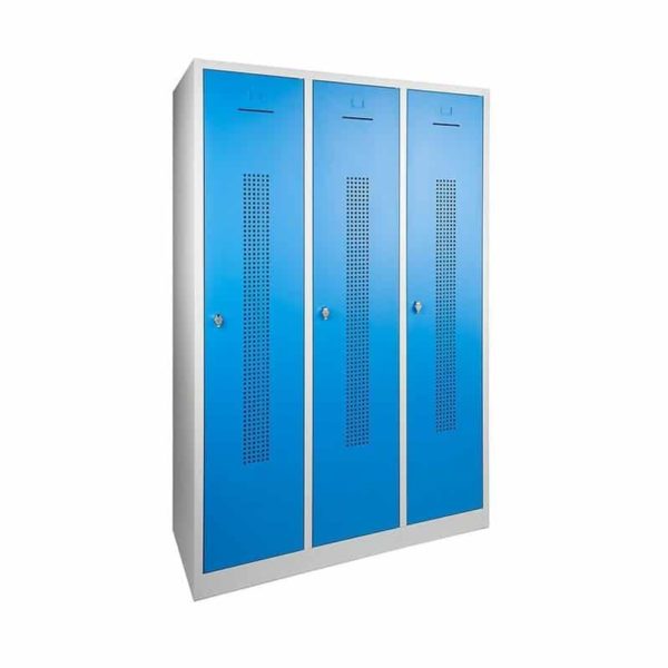 Garderobekast perfo deur met scheiding t.b.v. schoon-vuil indeling 3 deurs Blauw