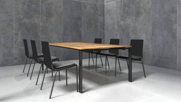 Cube conference table with floating top 74 cm high.