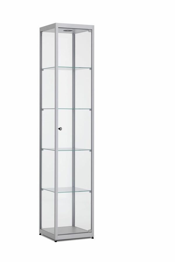 Vitrinekast 198,4x50x50cm haaks aluminium profiel met glazen top en plafondverlichting