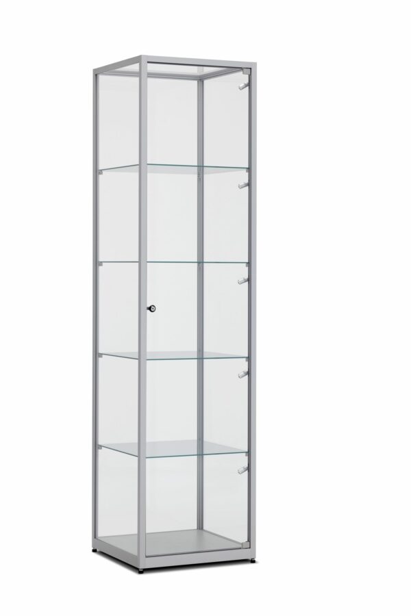 Vitrinekast 198,4x50x50cm haaks aluminium profiel met glazen top en zijverlichting