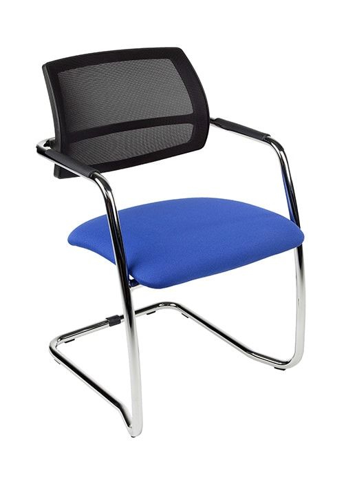 Silla de conferencia Magentix con asiento trasero de malla en tejido Azul