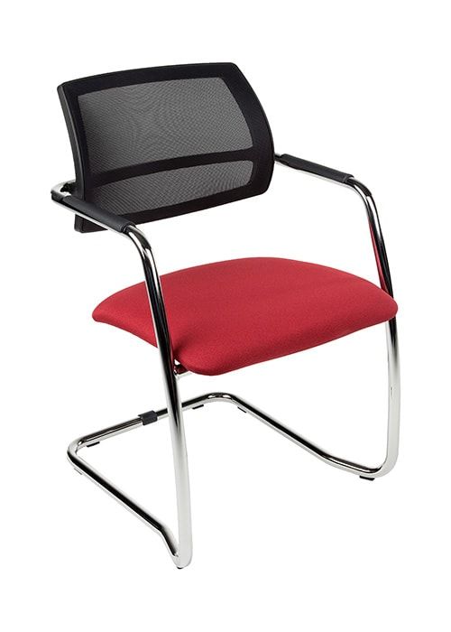 Konferenzstuhl Magentix mit Netzrückensitz aus bordeauxrotem Stoff