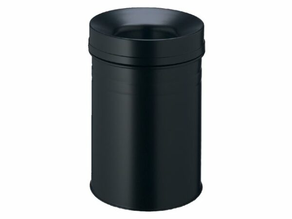 Flammenlöschender Abfallbehälter, schwarze Farbe, 15 Liter